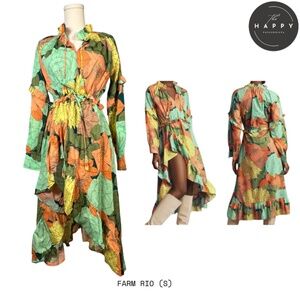 NWT Farm Rio Long Sleeve Floral Midi Dress Anthropologie Breezy (S‎)